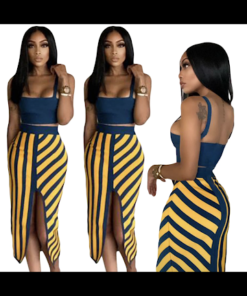 stylish two piece strapless and striped skirt suit