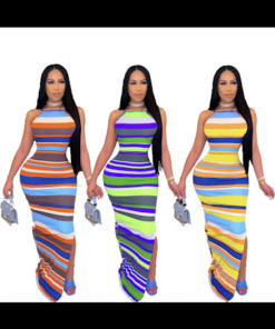 fancyNflawless sleeveless striped long dress