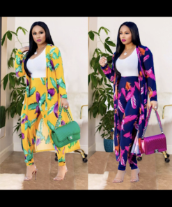 stylish elegant printed long coat leggings and two piece set