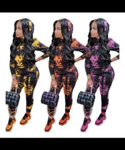 fancyNflawless stylish fall  tie dye hoodie and long pants autumn 2 piece set