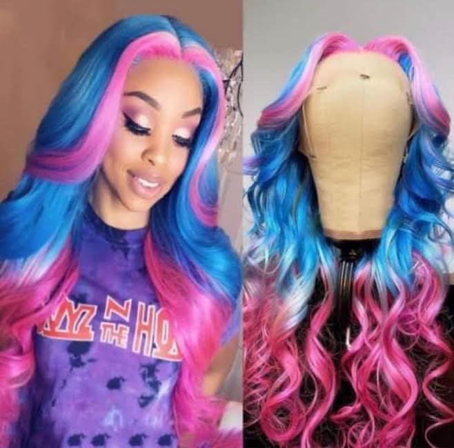 fancyNflawless Hd front lace pink and blue wig
