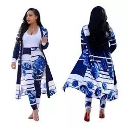 stylish elegant printed long coat leggings and two piece set - Image 7