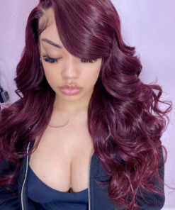 vibrant  burgundy remy body wave front lace  wig