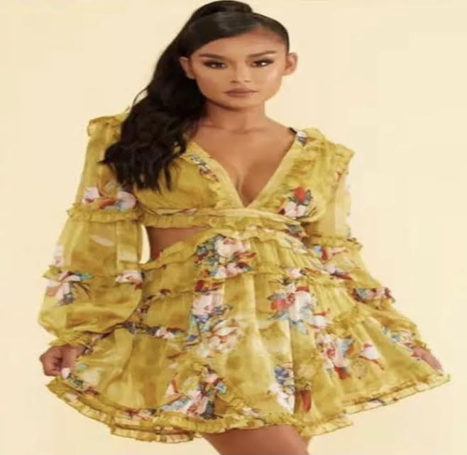 stylish casual V-neck ruffled long sleeve backless women vacation floral printed summer dress - Image 9