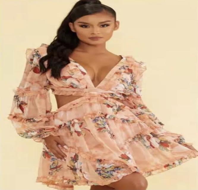 stylish casual V-neck ruffled long sleeve backless women vacation floral printed summer dress - Image 8