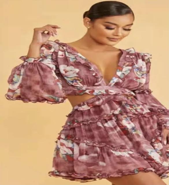 stylish casual V-neck ruffled long sleeve backless women vacation floral printed summer dress - Image 6