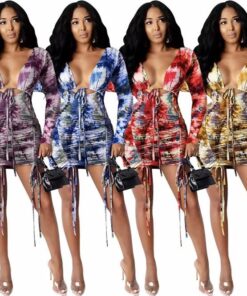 stylish bandage tie dye backless dress