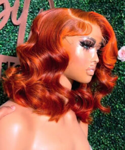 Jacinth - Copper Red Bob Wig Short Colored Hair 14 Inch Bob Lace Wigs