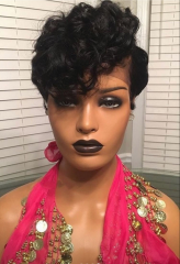 Short Pixie Cut Wavy Virgin Human Hair Pre Plucked Lace Closure Wig With Baby Hair