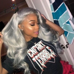 Ombre Grey Straight Human Hair Wig With Baby Hair Preplucked Brazilian Remy Virgin