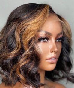 14inches Wavy texture highlight color brazilian remy human hair 5X5 hd lace closure wigs invisible hd lace wigs