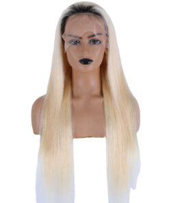 Brazilian Remy Straight 13x4 613 blonde Lace Front Wigs with Dark Roots