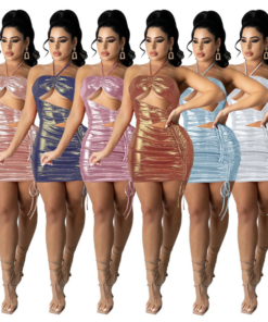 fancyNflawless stylish shimmer neck tie one piece dress