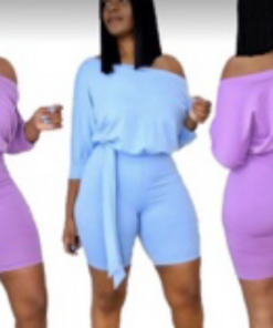 fancyNflawless off the shoulder 2 piece stylish short set with side hip tie shirt