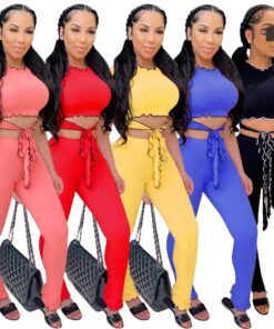 fancyNflawless stylish 2 piece front tie knot pants suit
