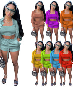 fancyNflawless 3 piece fancy shorts set with mini tank top button up blouse and shorts that tie in the front