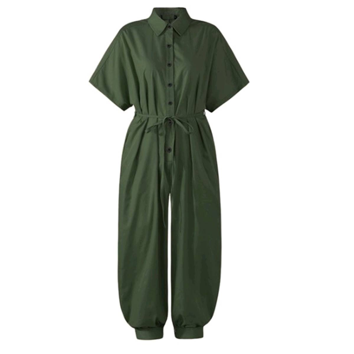 Women Sexy V-Neck Button Lace-Up Jumpsuit Loose Leopard Print Pocket Rompers - Image 8