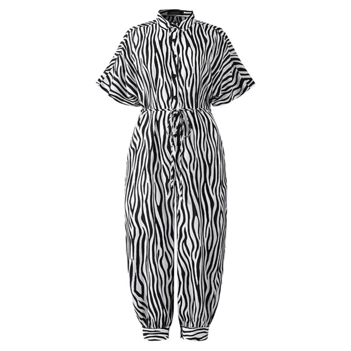 Women Sexy V-Neck Button Lace-Up Jumpsuit Loose Leopard Print Pocket Rompers - Image 10