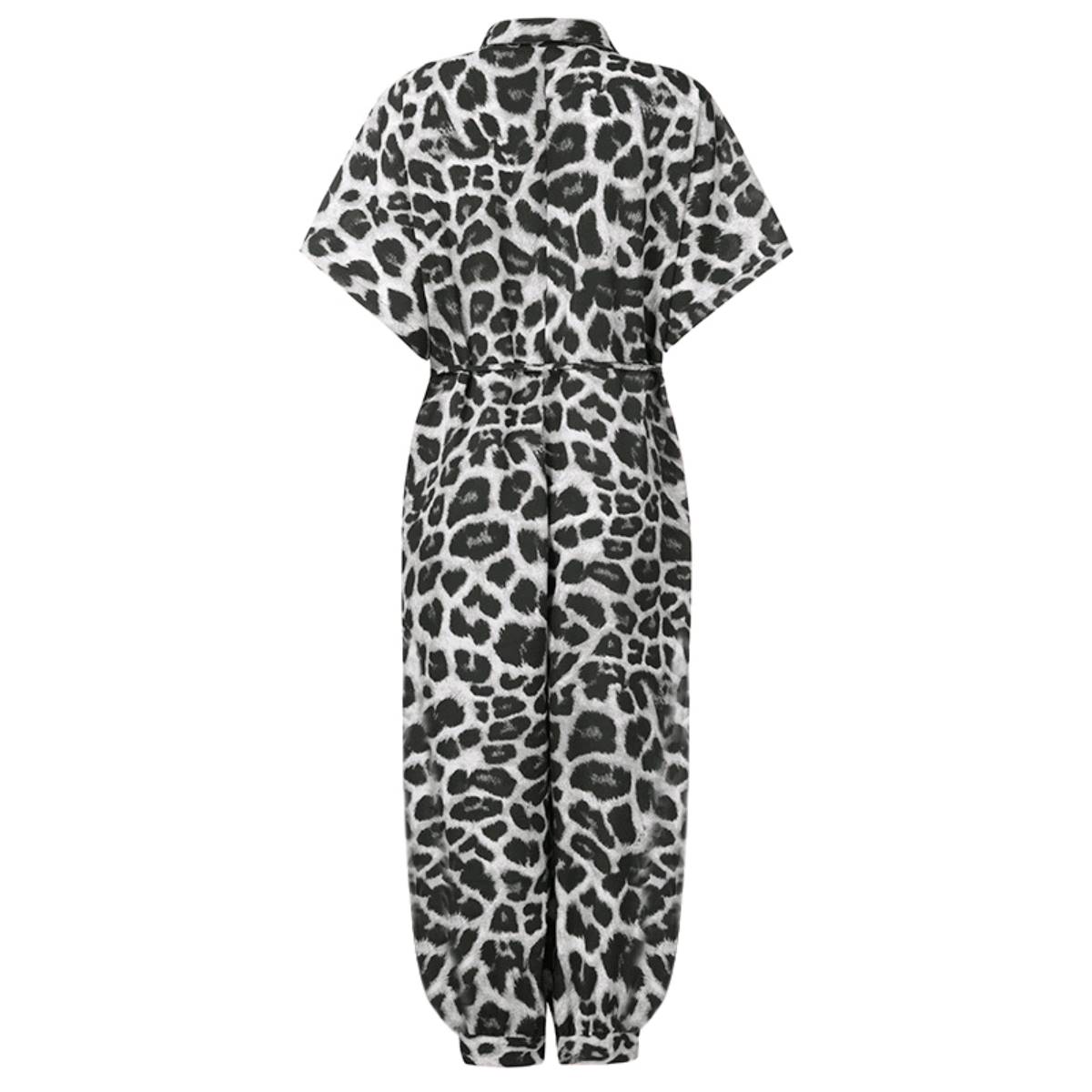 Women Sexy V-Neck Button Lace-Up Jumpsuit Loose Leopard Print Pocket Rompers - Image 11