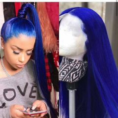 Blue Color Hair Pre Plucked Wigs With Baby Hair Straight Remy Hair Brazilian Lace Front Wigs
