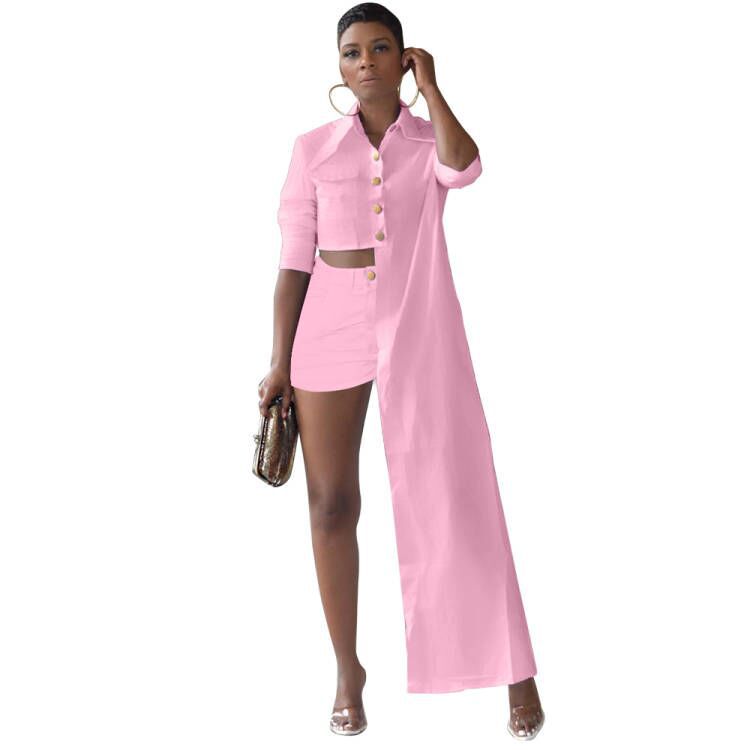 Women Fashion Irregular Casual Shirt And Shorts Two-Pieces Set - Image 3