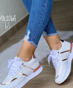 Women Fashion Round Toe Platform Colorblock Lace-Up Sneakers Plus Size