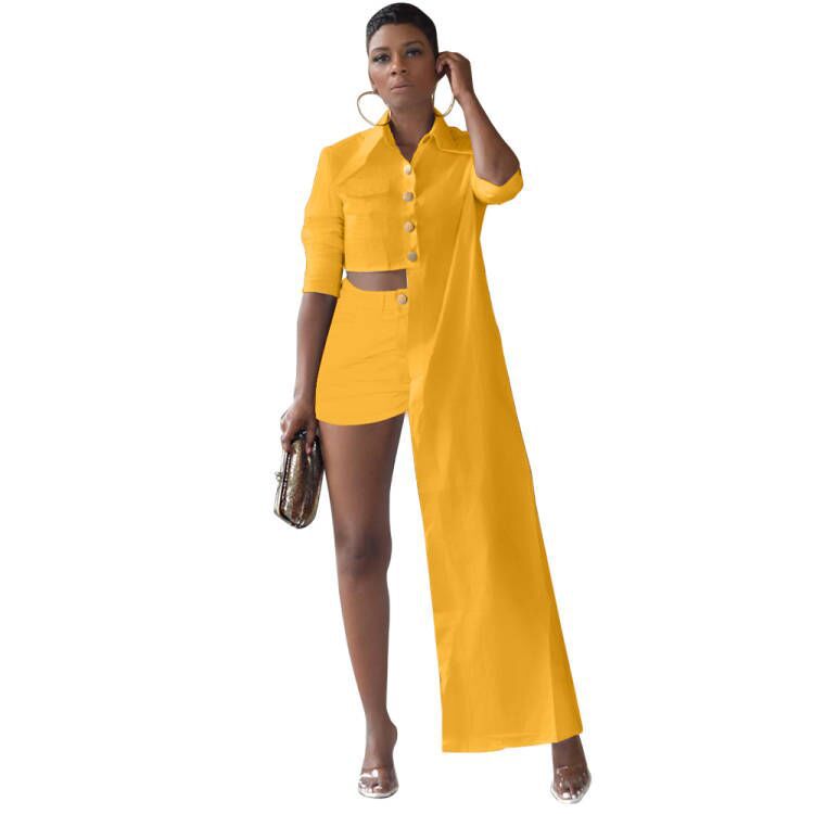 Women Fashion Irregular Casual Shirt And Shorts Two-Pieces Set - Image 4
