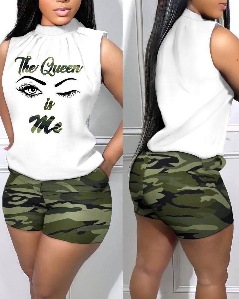 Women Fashion Casual Graphic Print Sleeveless Top And Shorts Two-Piece Set - Image 5