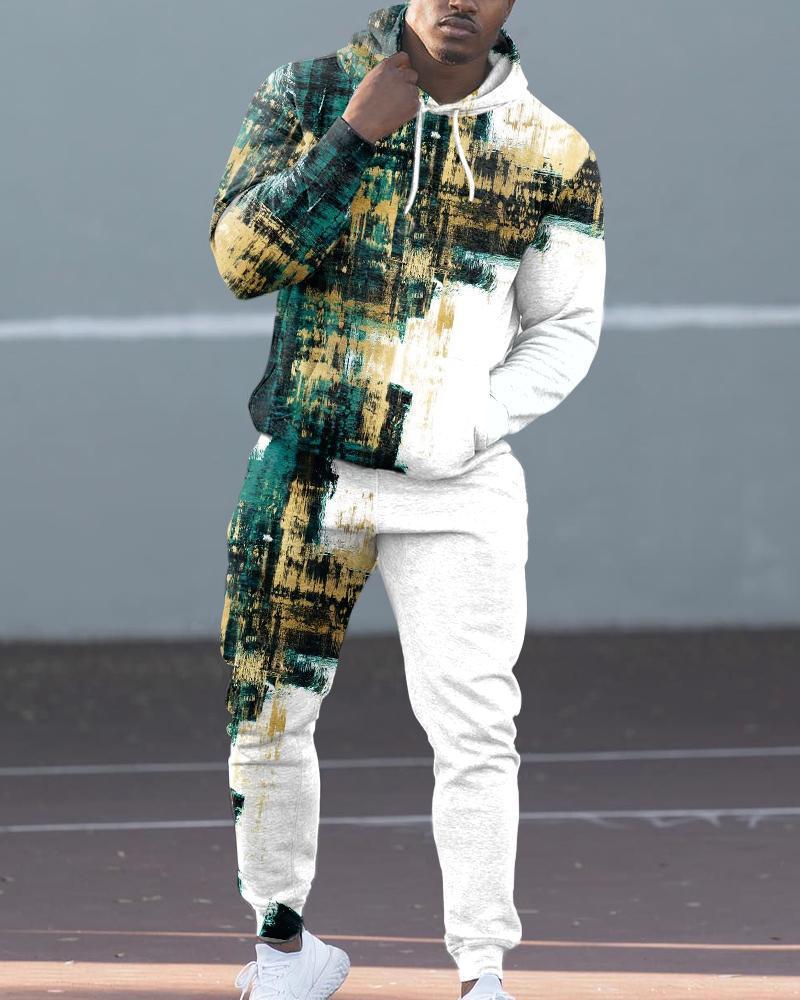 Men'S Fashion Print Hooded Long Sleeve Hoodies And Pants Two-Piece Set - Image 7