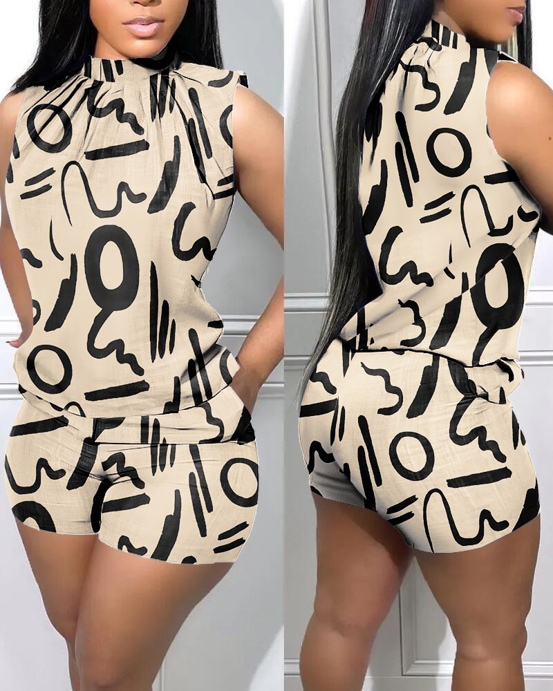 Women Fashion Casual Graphic Print Sleeveless Top And Shorts Two-Piece Set - Image 6