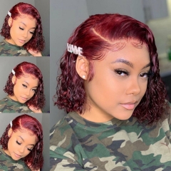 Curly Deep Part Burgundy Lace Front Wig PrePlucked Brazilian Remy Hair Elegants hair