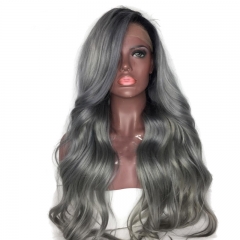 Ombre Grey Straight Human Hair Wig With Baby Hair Preplucked Brazilian Remy Virgin - Image 3
