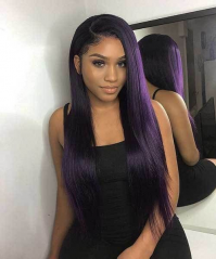 Elegant Dark Purple Straight Lace Front Human Hair Wig With Baby Hair Preplucked Brazilian Remy Virgin Lace Front