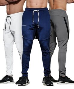 Men'S Casual Mid-Rise Elastic Slim-Fit Sports Trousers