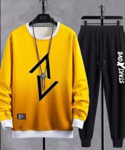 Men'S Casual Round Neck Long Sleeve Gradient Sweatshirt And Trousers Two-Piece Set