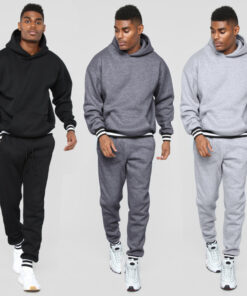 Men'S Casual Collar Contrast Color Hooded Long-Sleeved Hoodies And Trousers Two-Piece Set