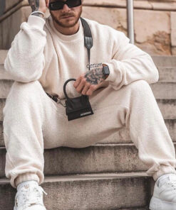 Men Casual Sports Loose Plush Sweatershirts And Pants Two-Piece Set