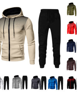 Men Fashion Hooded Long Sleeve Zipper Hoodies And Pants Two-Piece Set