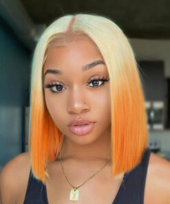 Women'S Short Straight Hair Center Part Gradient Color Chemical Fiber Wig Headgear