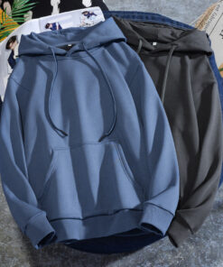 Men'S Casual Solid Color Hooded Long-Sleeved Loose Hoodies