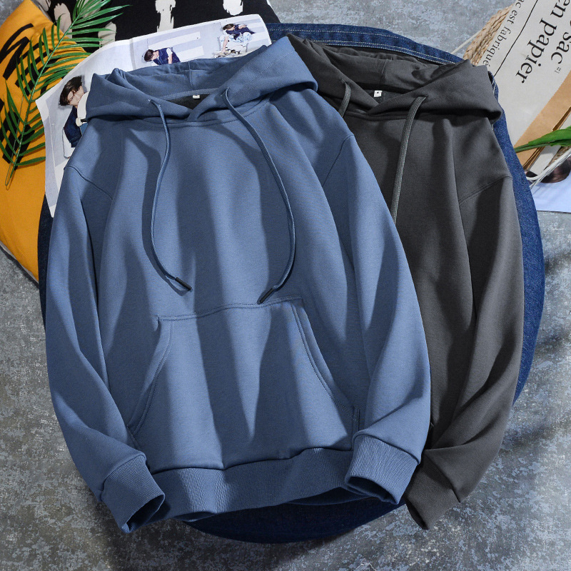 Men'S Casual Solid Color Hooded Long-Sleeved Loose Hoodies