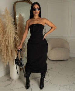 Women's Fashion Solid Color Bandeau Drawstring Dress