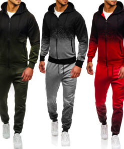 Men'S Casual Gradient Hooded Long Sleeve Sports Jacket And Pants Two-Piece Set