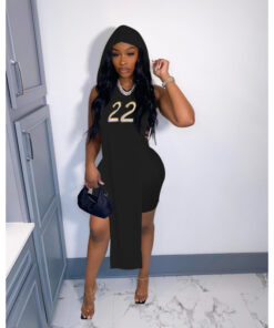 Women Solid Color Sleeveless Letter Hooded Top And Shorts Two-Piece Sets