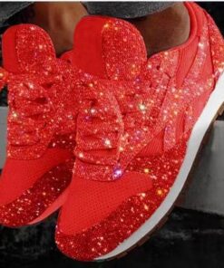 Women Fashion Round Toe Platform Sequins Rhinestone Platform Sneakers