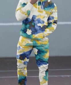 Men'S Fashion Print Hooded Long Sleeve Hoodies And Pants Two-Piece Set