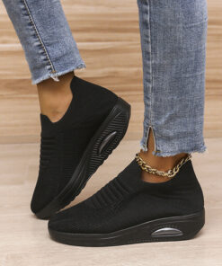 Spring And Summer Women'S Plus Size Casual Solid Color Round Toe Mesh Breathable Low Top Platform Sneakers