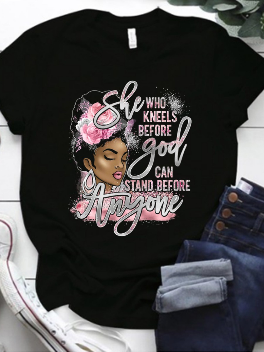 LW Cotton-Feel Floral Figure Letter Print T-shirt - Image 2