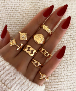 LW Metal Rose Chain Pearl Decor Ring